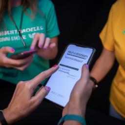 Volunteers using Neon CRM's mobile app for seamless event management.